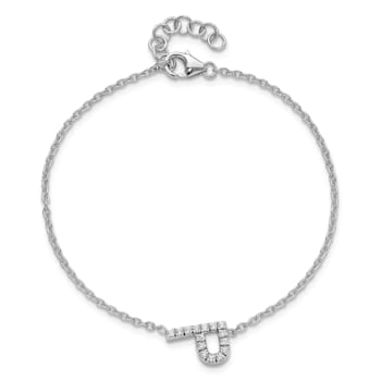 Rhodium Over 14k White Gold Diamond Sideways Letter P Bracelet