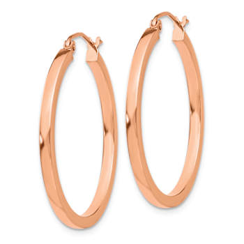 14k Rose Gold 1 3/16" Square Tube Hoop Earrings