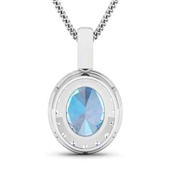 1.90ctw 14K White Gold Oval Aquamarine and White Diamond Pendant with 18
inch Cable Chain