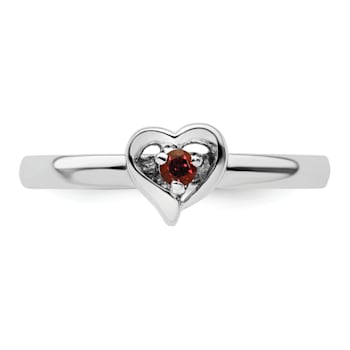 Sterling Silver Stackable Expressions Garnet Heart Ring 0.09ctw
