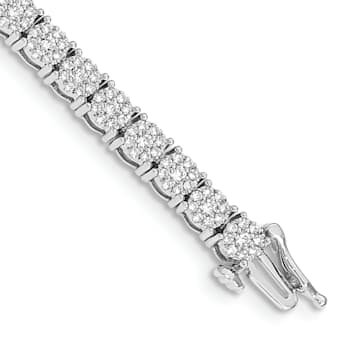 Rhodium Over 14k White Gold Cluster Setting Diamond Bracelet