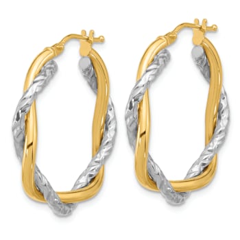 14k Yellow Gold and 14k White Gold 1 1/8" Polished and Textured
Twisted Hoop Earrings