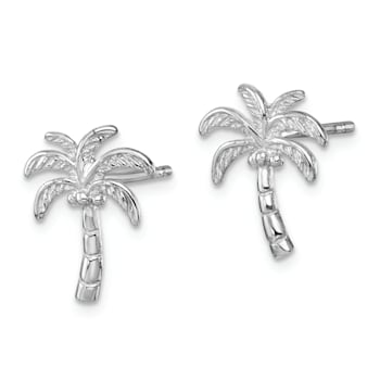 Rhodium Over Sterling Silver Polished Palm Tree Post Earrings