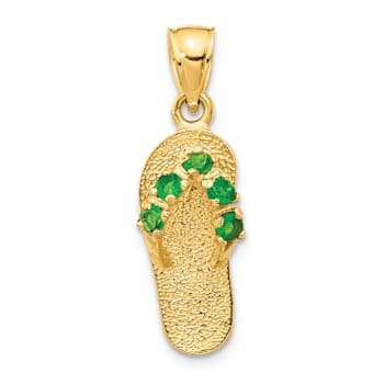 14k Yellow Gold Textured 3D May Cubic Zirconia Birthstone Flip Flop Pendant