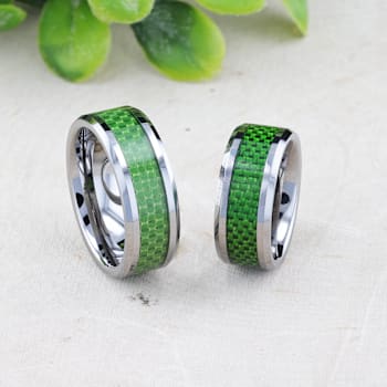 VERMONT Tungsten Wedding Band With Emerald Green Carbon Fiber Inlay 8mm