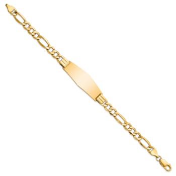 14k Yellow Gold Polished Semi-Solid Soft Diamond Shape Figaro Link ID Bracelet