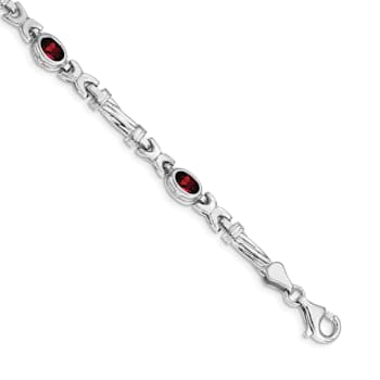 Rhodium Over 14k White Gold Garnet Bracelet