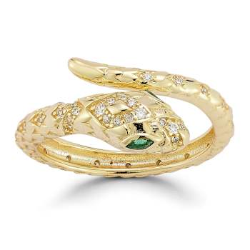 Rachel Zoe CZ Bypass Snake Ring in 14K Gold Over Sterling Silver