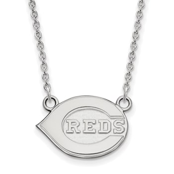 Rhodium Over Sterling Silver MLB LogoArt Cincinnati Reds Pendant Necklace