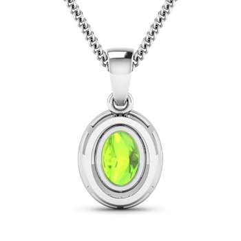 1.05ctw 14K White Gold Oval Peridot and White Diamond Pendant with 18
inch Cable Chain