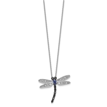 Rhodium Over Sterling Silver White Black Blue Cubic Zirconia Dragonfly Necklace