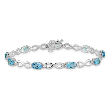 Rhodium Over 14k White Gold Blue Topaz and Diamond Infinity Bracelet