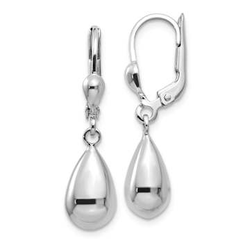 Rhodium Over 14k White Gold Polished Teardrop Dangle Earrings