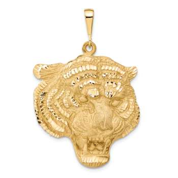 14k Yellow Gold Diamond-Cut and Satin Tigers Head Pendant