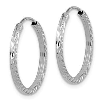Rhodium Over 14k White Gold 13/16" Diamond-Cut Square Tube Endless
Hoop Earrings