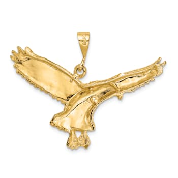 14k Yellow Gold Solid Polished and Textured Eagle Pendant