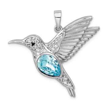 Rhodium Over Sterling Silver Polished Crystal Hummingbird Pendant