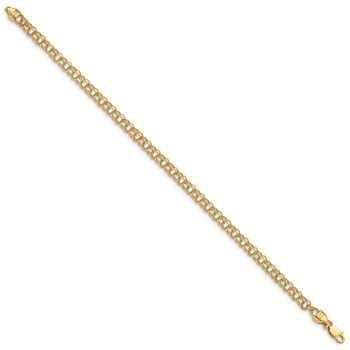10k Yellow Gold 3.75mm Solid Diamond-Cut Double Link Charm Bracelet