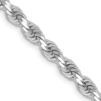 Rhodium Over 14k White Gold 3.25mm Solid Diamond-Cut Rope 26 Inch Chain