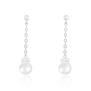 5.5-6 mm White Cultured Freshwater Pearl Rhodium Over Sterling Silver Earrings