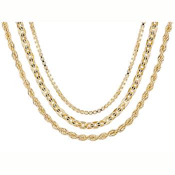 Box, Rope And Cable Link Chain Necklace Set In 18K Gold Over Bronze