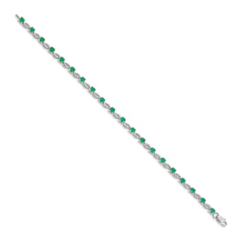 Rhodium Over 14k White Gold Emerald Gemstone Bracelet