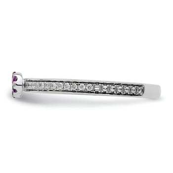 14K White Gold Stackable Expressions Amethyst and Diamond Ring 0.075ctw