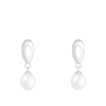 8-9mm White Cultured Freshwater Pearl and Cubic Zirconia Rhodium Over
Sterling Silver Earrings