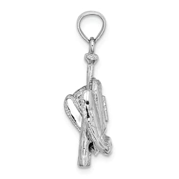 Rhodium Over 14k White Gold 3D Polished and Textured Glove/Bat/Baseball Pendant