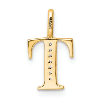 14K Yellow Gold Diamond Letter T Initial Pendant