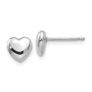 Rhodium Over 14k White Gold 6mm Heart Stud Earrings