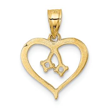 14k Yellow Gold Two Cubic Zirconia Cut-out Heart Pendant