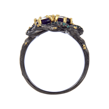 Amethyst and Green Nanocrystal Black Rhodium Over Sterling Silver Ring