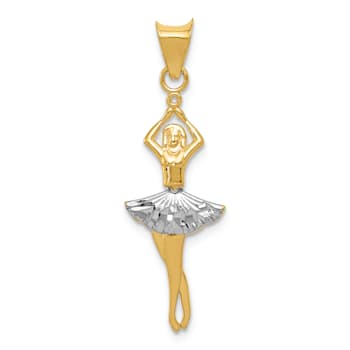 14k Yellow Gold and Rhodium Over 14k Yellow Gold Polished and Textured
Moveable Dancer Pendant