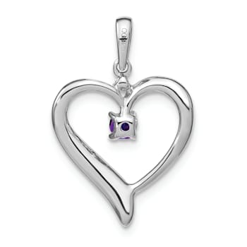 Rhodium Over 14k White Gold Amethyst and Diamond Heart Pendant