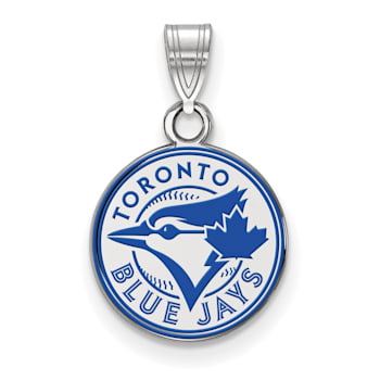Rhodium Over Sterling Silver MLB LogoArt Toronto Blue Jays Enamel Pendant
