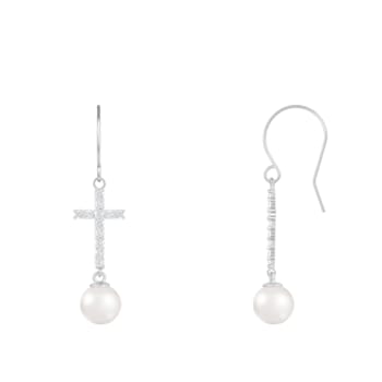 White Cultured Freshwater Pearl 14k White Gold Earrings 6-6.5mm