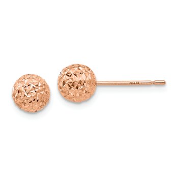 14k Rose Gold 6mm Diamond-Cut Ball Stud Earrings