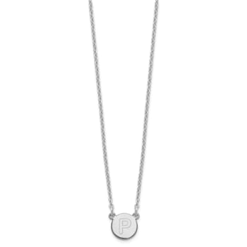 Rhodium Over Sterling Silver Tiny Circle Block Letter P Initial Necklace