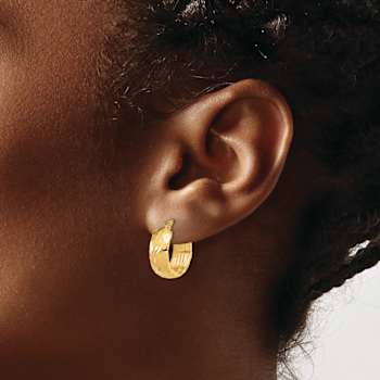 14k Yellow Gold Polished and Diamond-Cut 11/16" Hoop Earrings