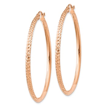 14k Rose Gold 1 3/4" Knife Edge Diamond-Cut Hoop Earrings