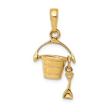14k Yellow Gold 3D Beach Bucket with Shovel pendant