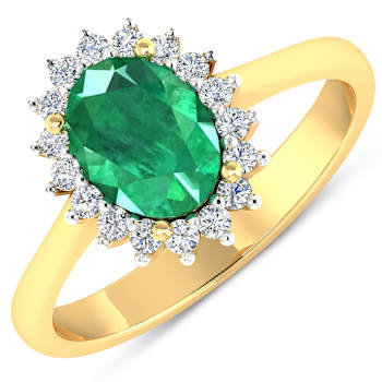 1.75ctw Green Emerald and Diamond 14K Yellow Gold Halo Ring