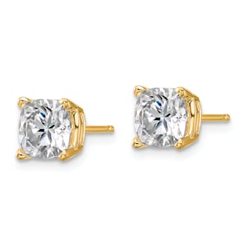 14K Yellow Gold 2.25ct. 6.0mm Cushion D E F Pure Light Moissanite Earrings