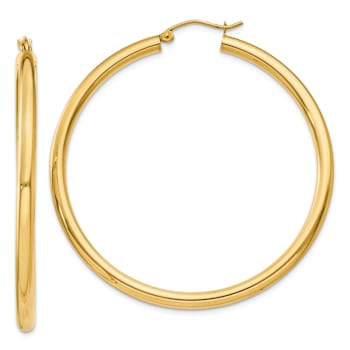 14k Yellow Gold 1 15/16" Polished Tube Hoop Earrings