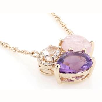 Amethyst, Peach Morganite And White Zircon Pendant Necklace In 18K Rose
Gold Over Sterling Silver 5.57ctw