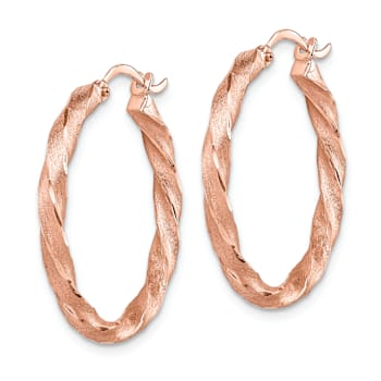 14k Rose Gold Twisted Satin and Diamond-Cut 1 1/16" Hoop Earrings