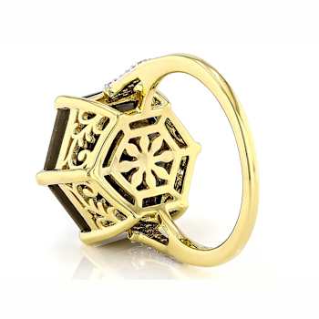Golden Sheen Sapphire Hexagon Ring In 18K Gold Over Sterling Silver 14.23ctw