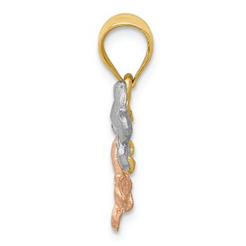 14K Tri-color Gold Diamond-Cut and Satin Flower Pendant