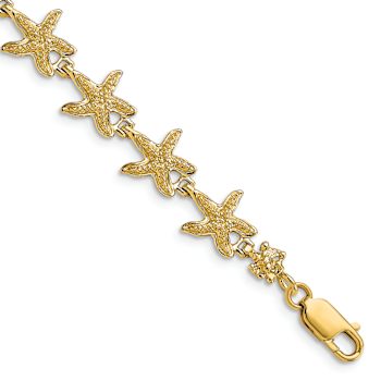 14k Yellow Gold Textured Starfish Link Bracelet